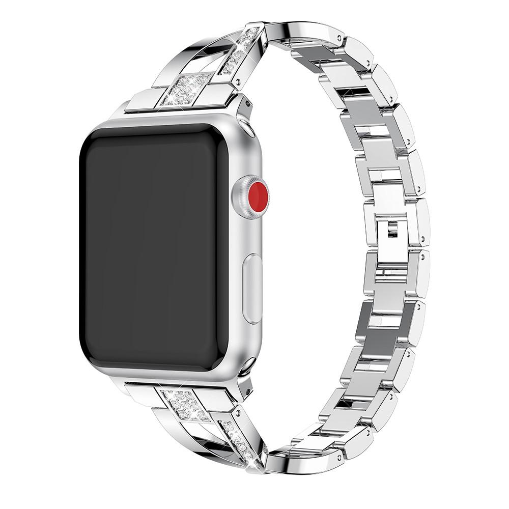 Apple Watch Series 8 45mm Smalt kædearmbånd med glitrende sten, Sølv