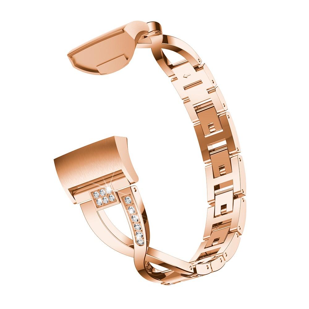 Fitbit Charge 3/Charge 4 Smalt kædearmbånd med glitrende sten, Rose guld