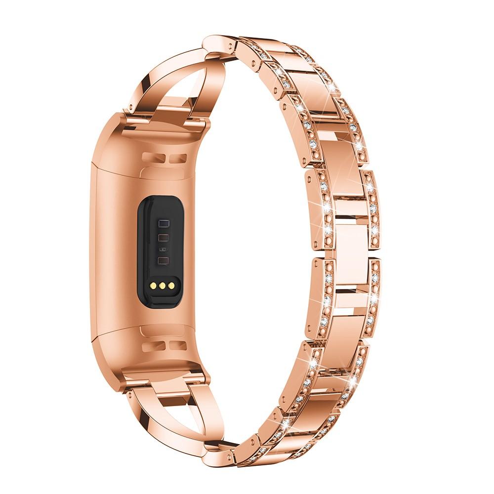 Fitbit Charge 3/Charge 4 Smalt kædearmbånd med glitrende sten, Rose guld