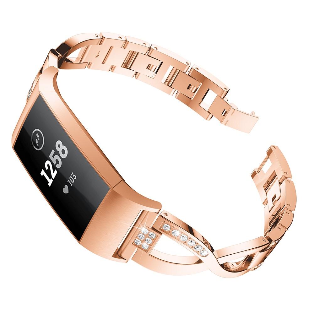 Fitbit Charge 3/Charge 4 Smalt kædearmbånd med glitrende sten, Rose guld