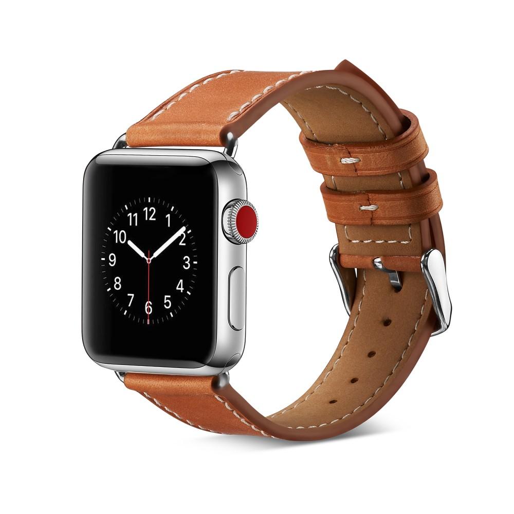 Apple Watch Series 7 45mm Armbånd i ægte læder, Cognac