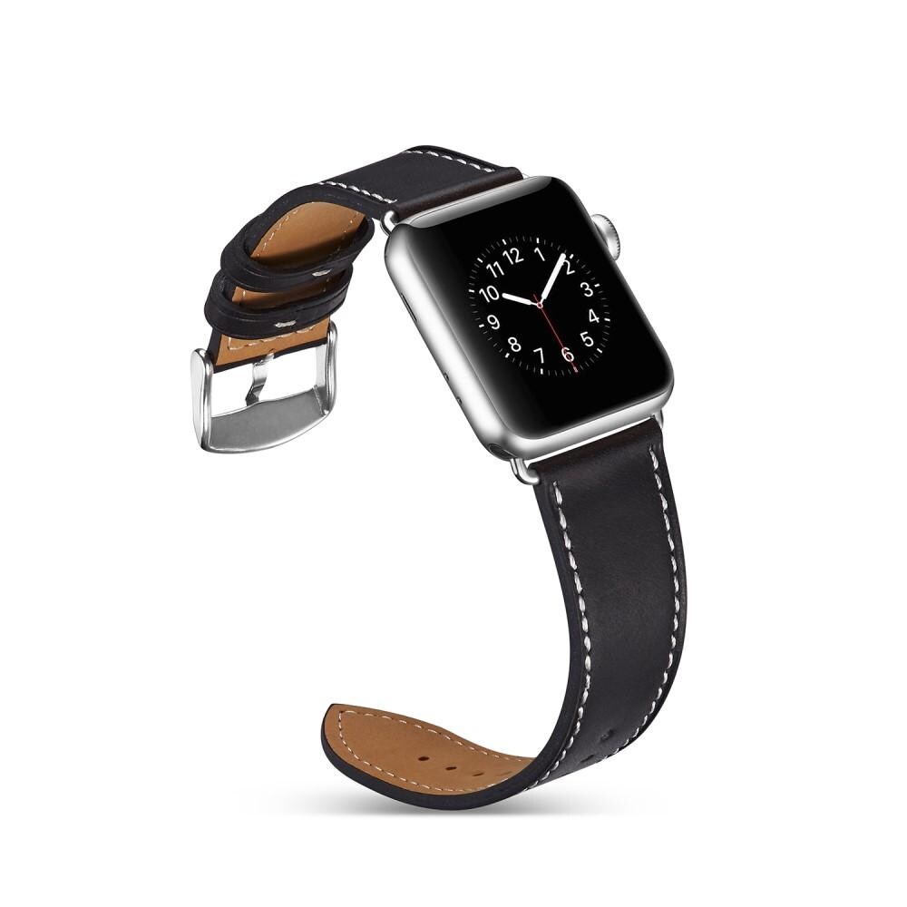 Apple Watch Series 8 41mm Armbånd i ægte læder, Sort
