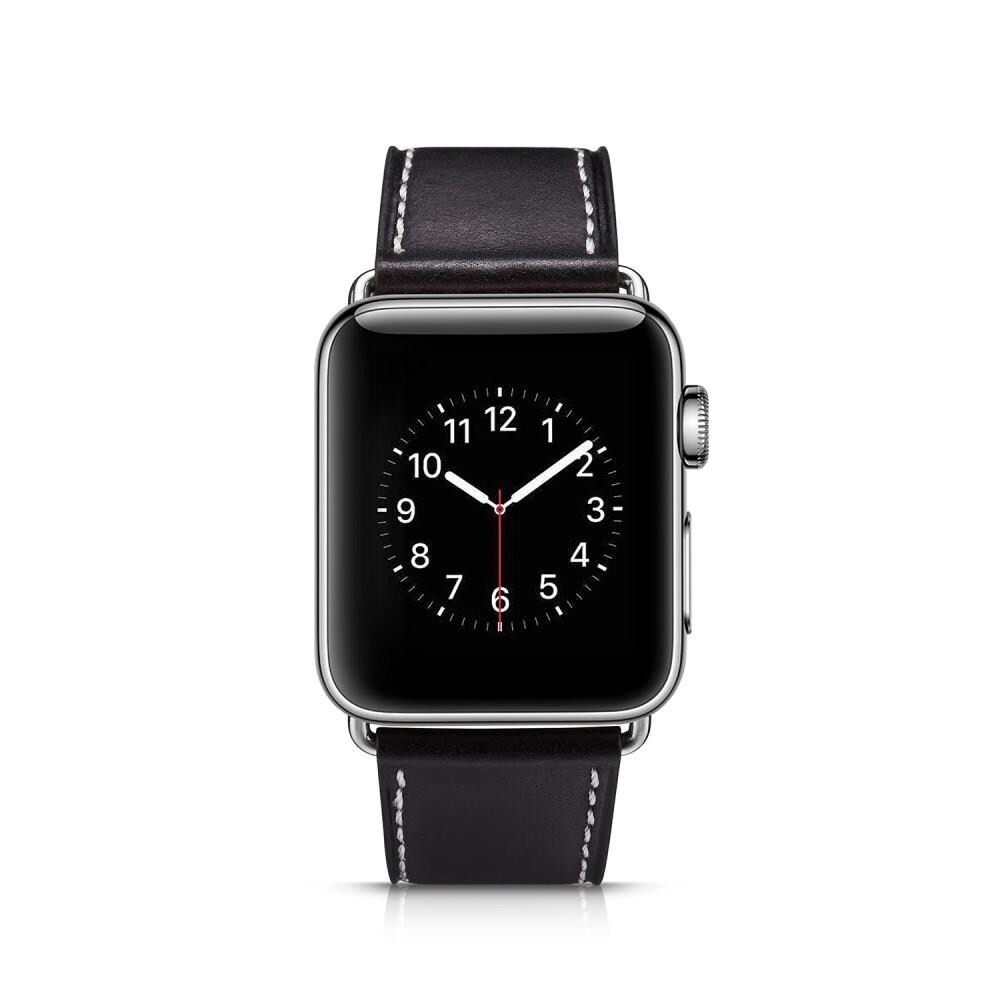 Apple Watch Series 8 41mm Armbånd i ægte læder, Sort