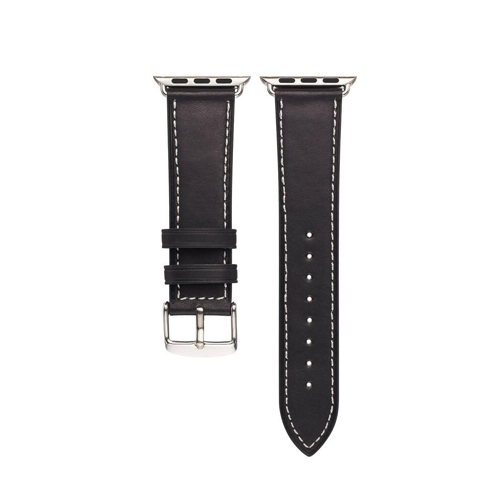 Apple Watch Series 8 41mm Armbånd i ægte læder, Sort