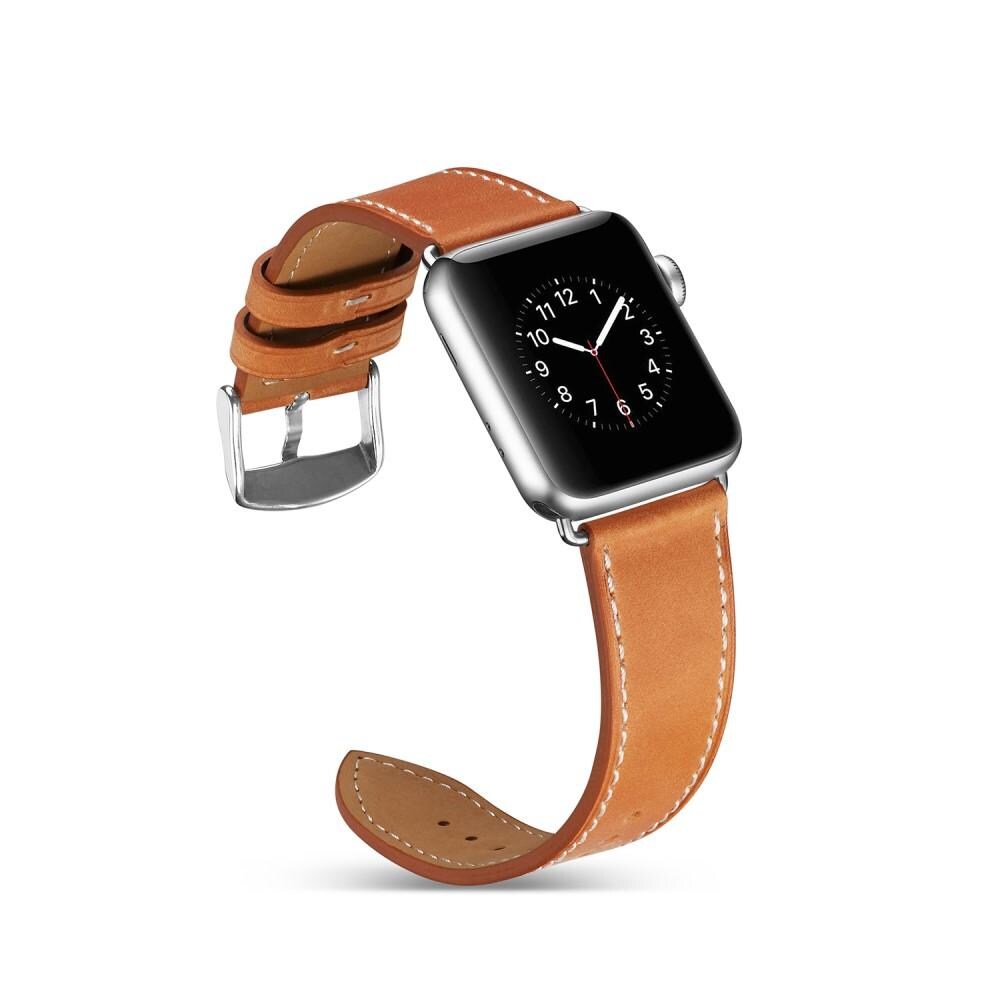 Apple Watch Series 8 45mm Armbånd i ægte læder, Cognac