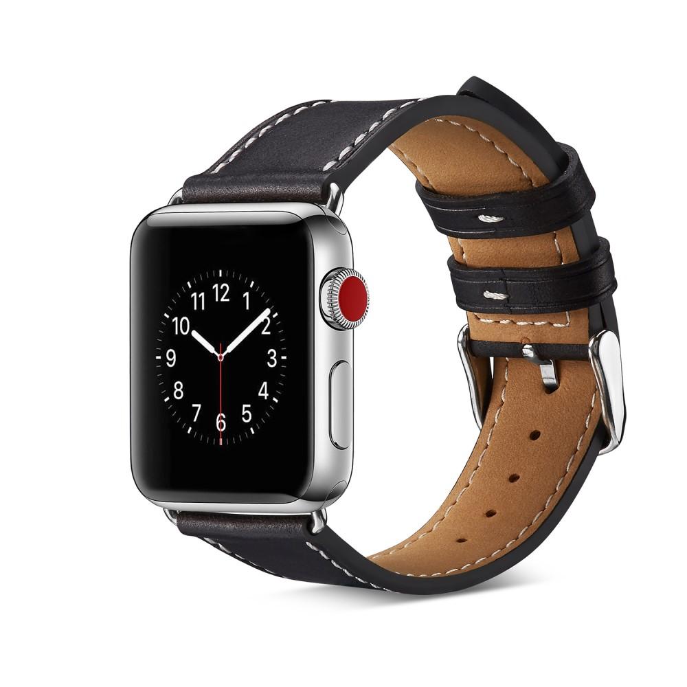 Apple Watch Series 10 46mm Armbånd i ægte læder, Sort