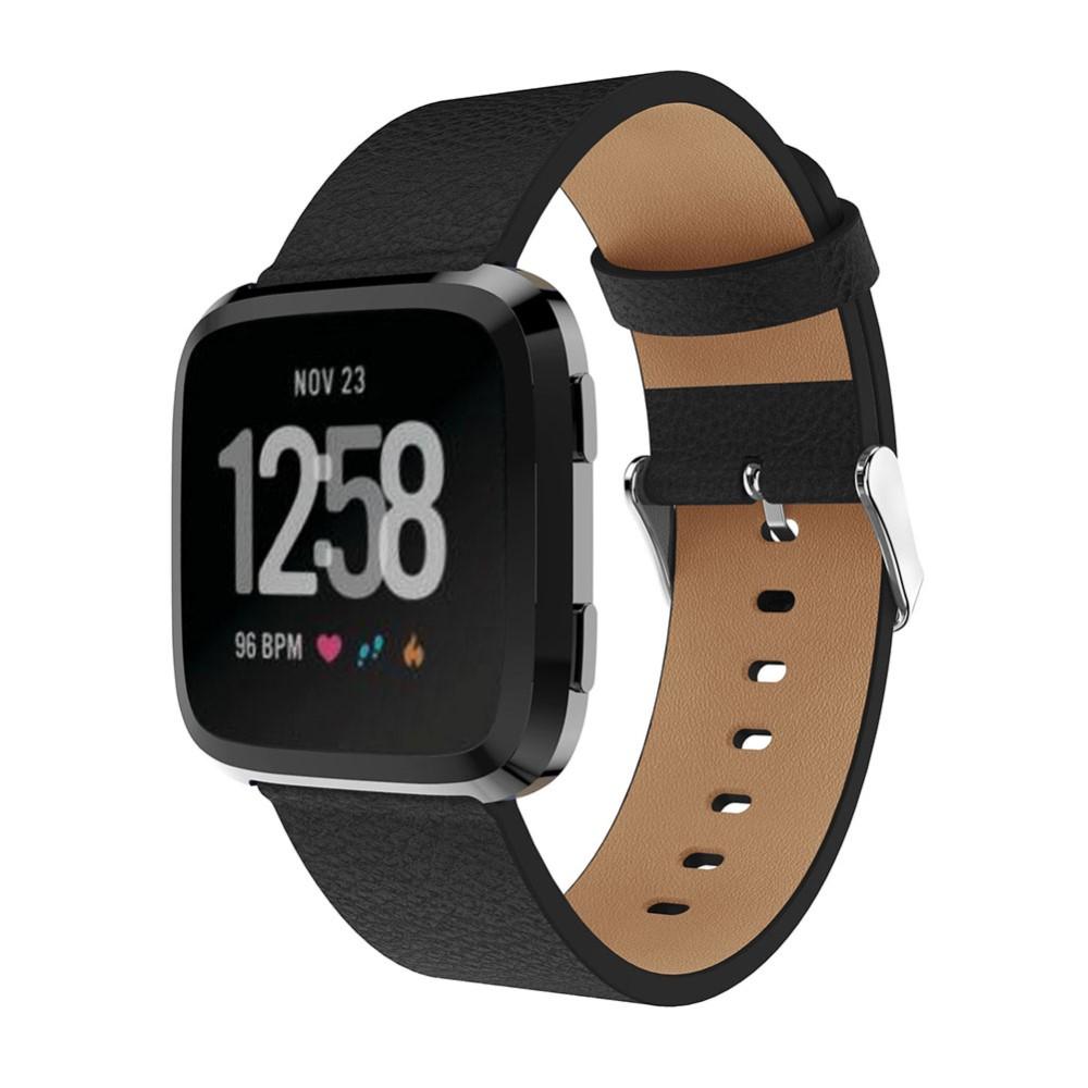 Fitbit Versa/Versa 2 Armbånd i ægte læder, Sort
