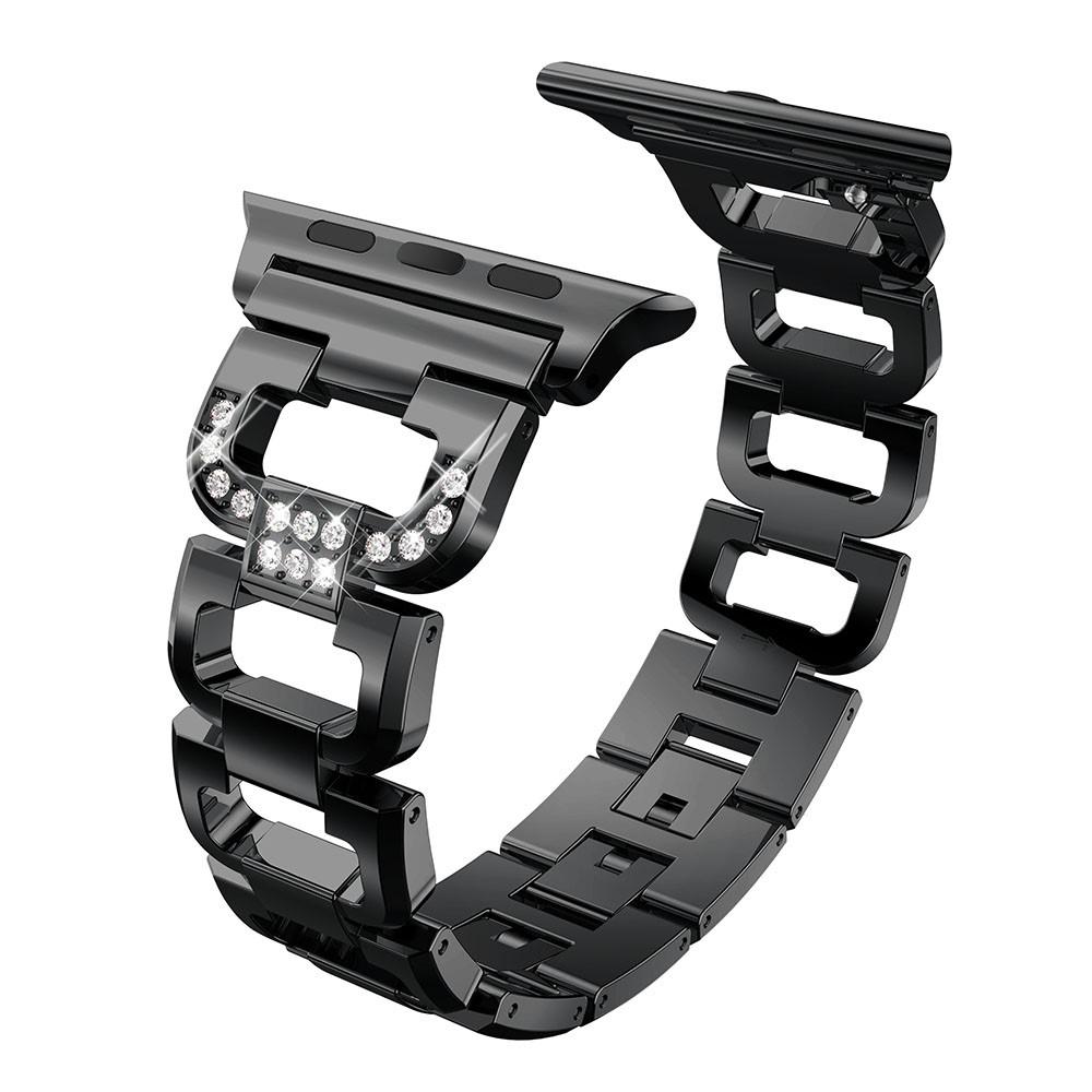 Apple Watch Series 7 45mm Luksuriøst armbånd med glitrende sten, Sort