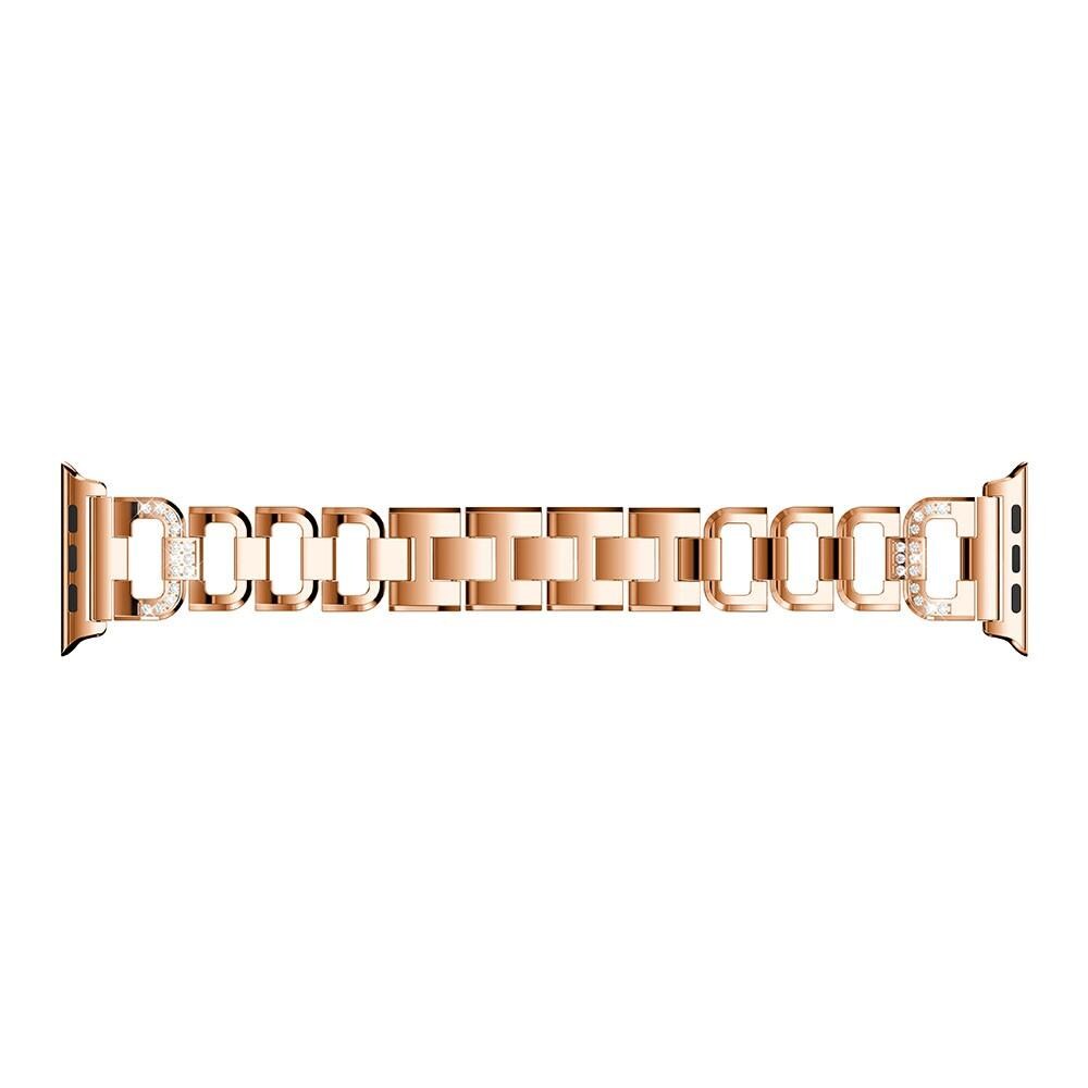 Apple Watch Series 8 45mm Luksuriøst armbånd med glitrende sten, Rose guld