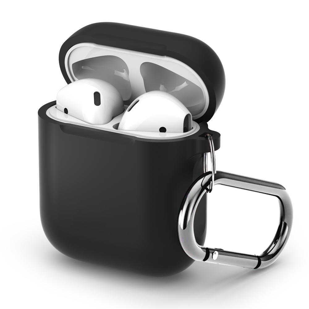 Apple AirPods Silikonecover + karabinhage, Sort