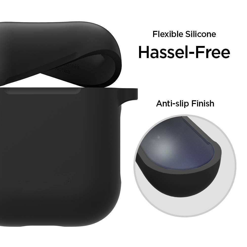 Apple AirPods Silikonecover + karabinhage, Sort