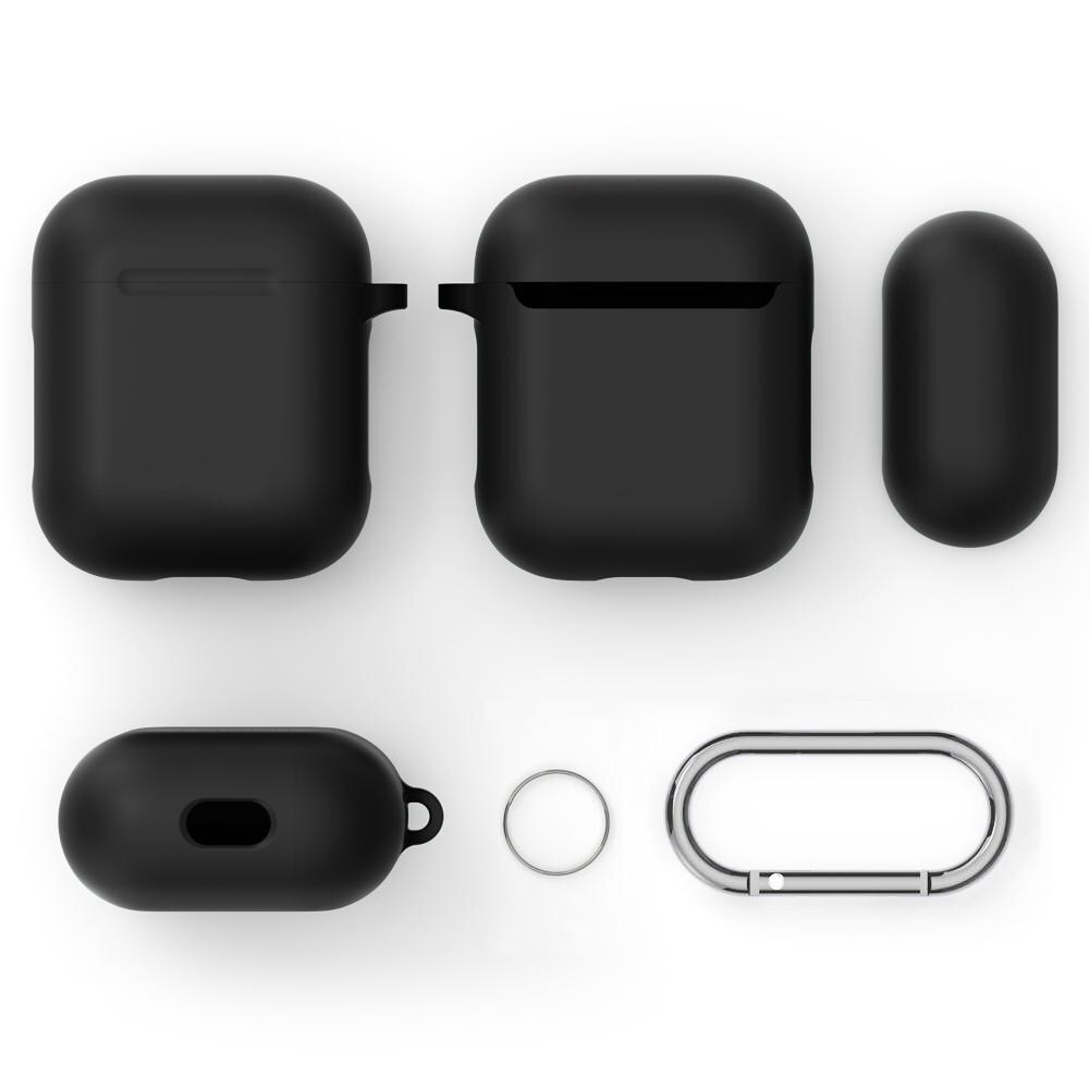 Apple AirPods Silikonecover + karabinhage, Sort