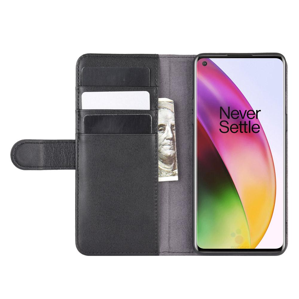 OnePlus 8 Slankt mobiletui i ægte læder, Sort