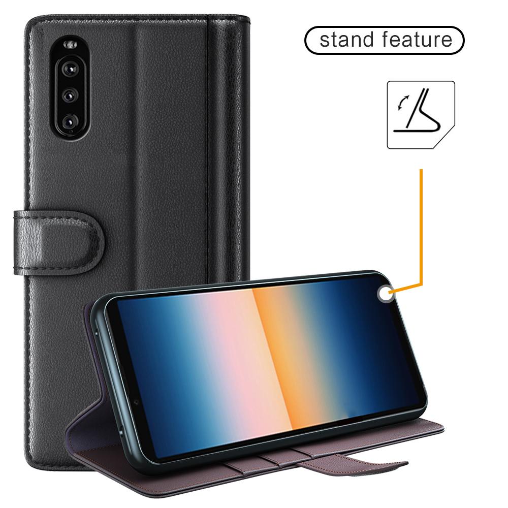 Sony Xperia 10 III Slankt mobiletui i ægte læder, Sort