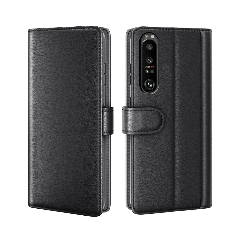 Sony Xperia 1 III Slankt mobiletui i ægte læder, Sort