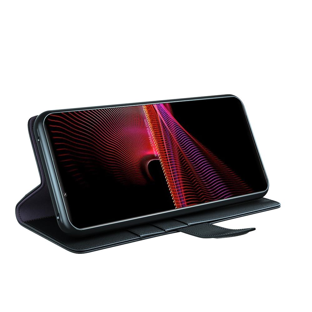 Sony Xperia 1 III Slankt mobiletui i ægte læder, Sort