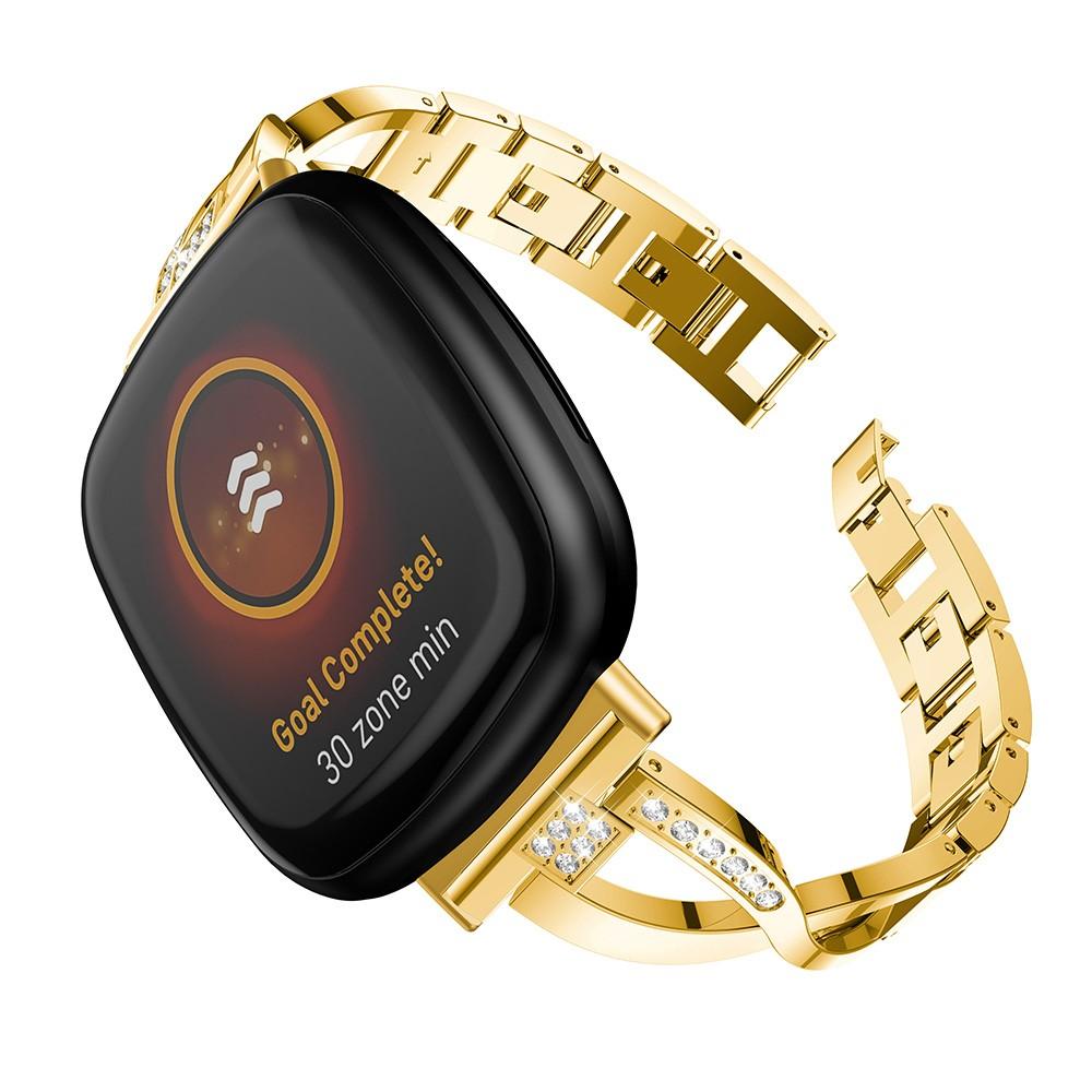Fitbit Sense/Versa 3 Smalt kædearmbånd med glitrende sten, Guld