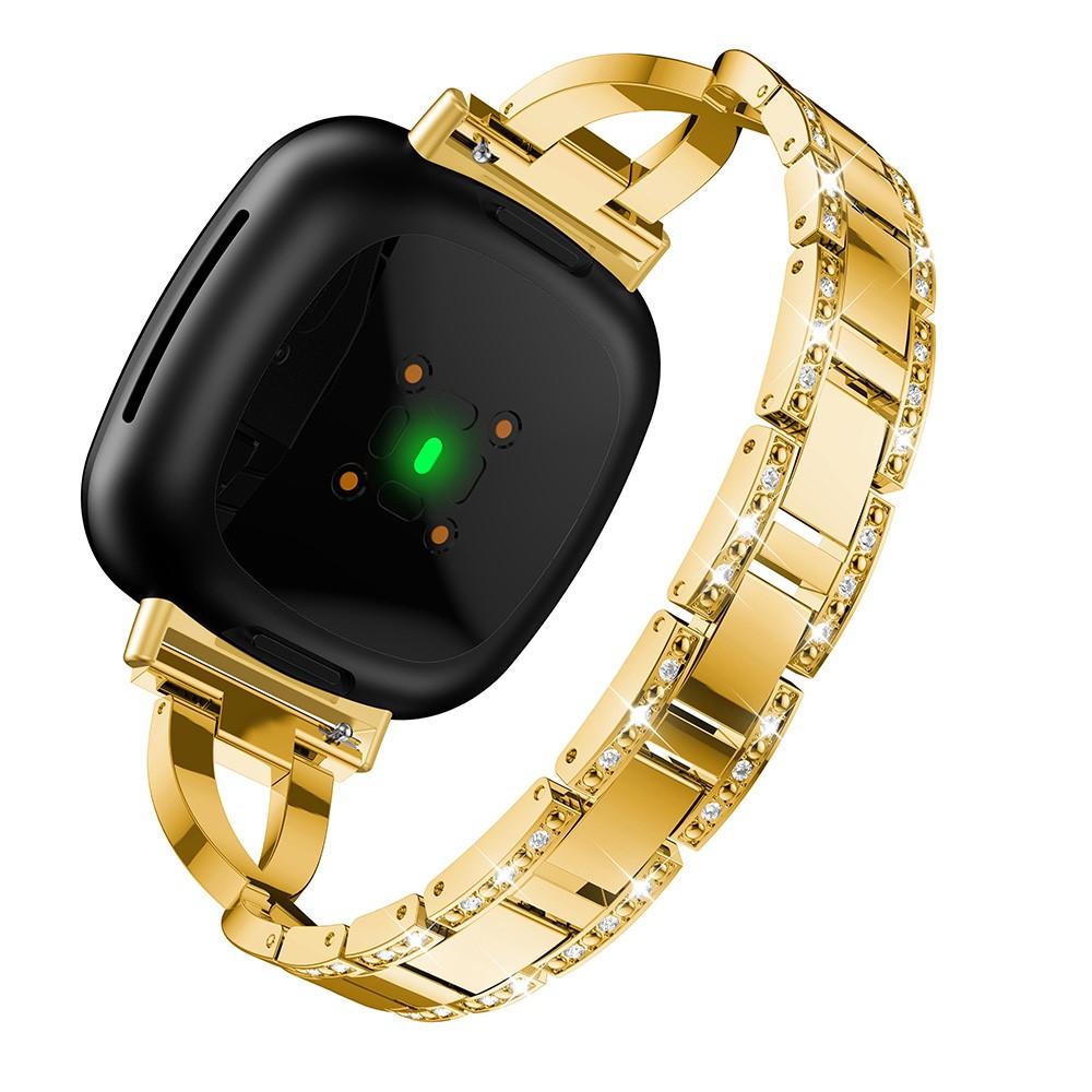 Fitbit Sense/Versa 3 Smalt kædearmbånd med glitrende sten, Guld