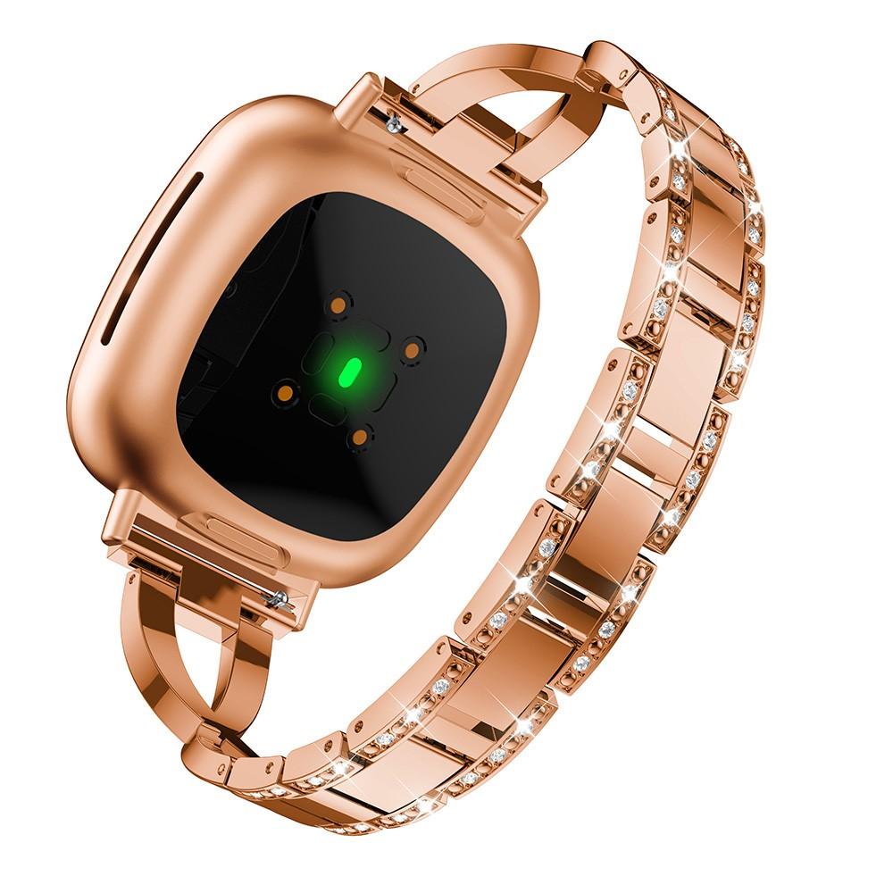 Fitbit Sense 2 Smalt kædearmbånd med glitrende sten, Rose guld