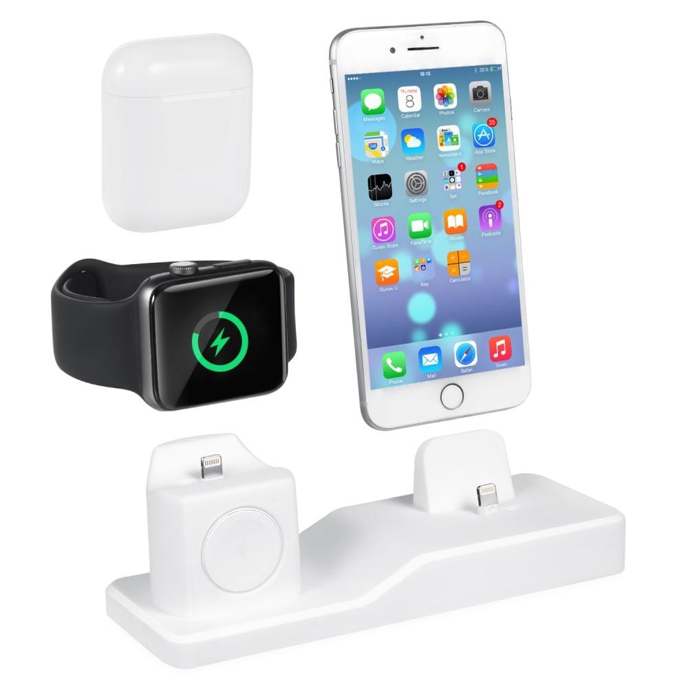 Opladningsstander (3-i-1) til AirPods, Apple Watch og iPhone, Hvid