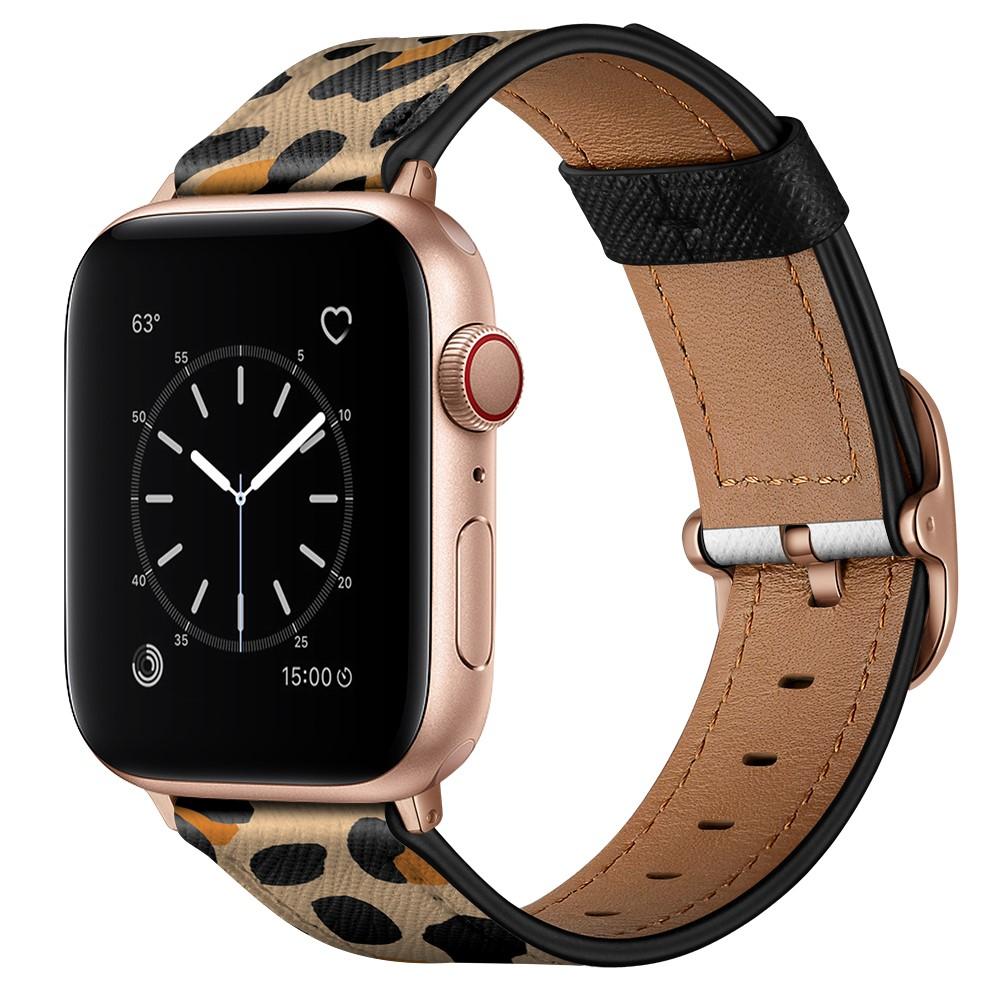 Apple Watch Series 8 45mm Armbånd i ægte læder, Leopard