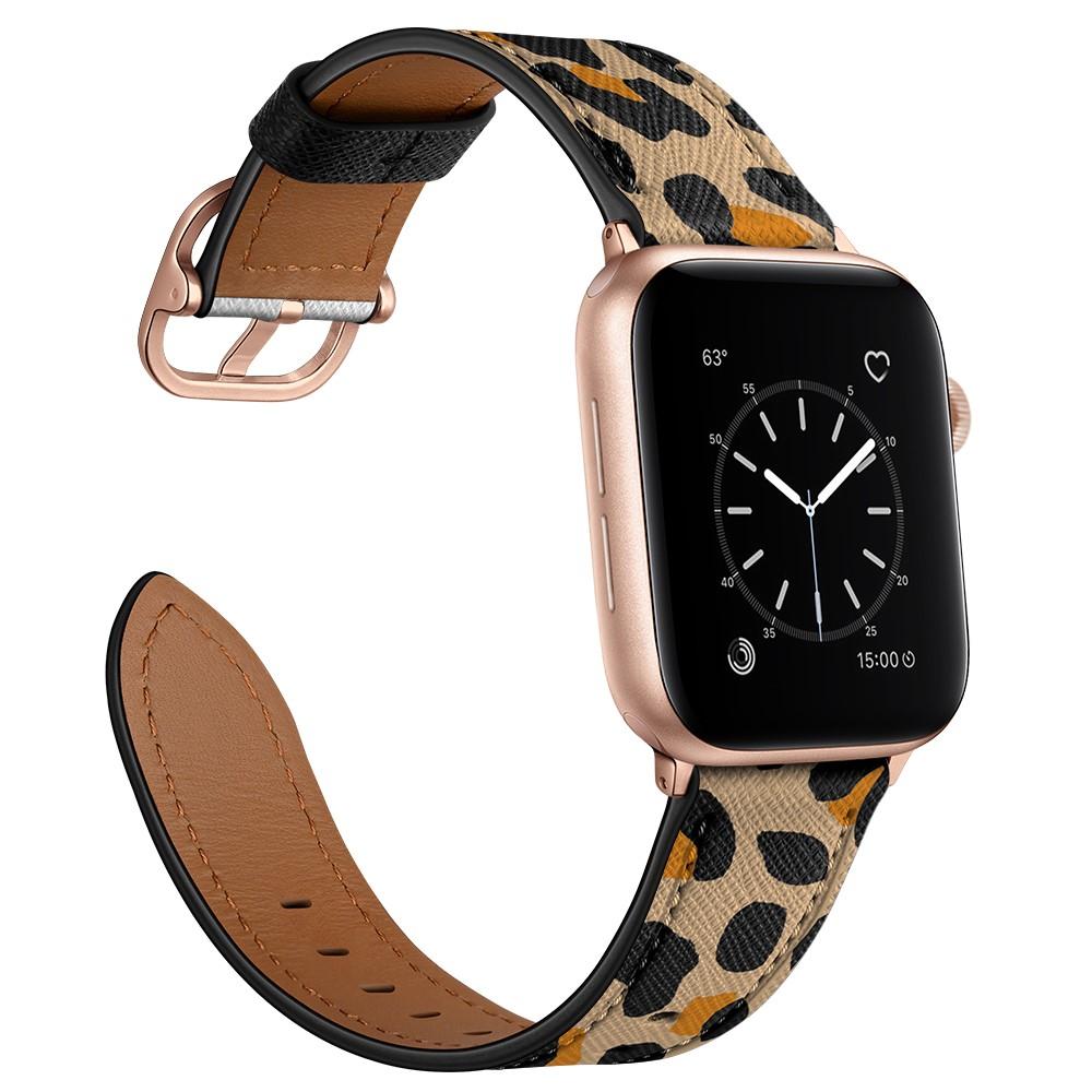 Apple Watch Series 8 45mm Armbånd i ægte læder, Leopard