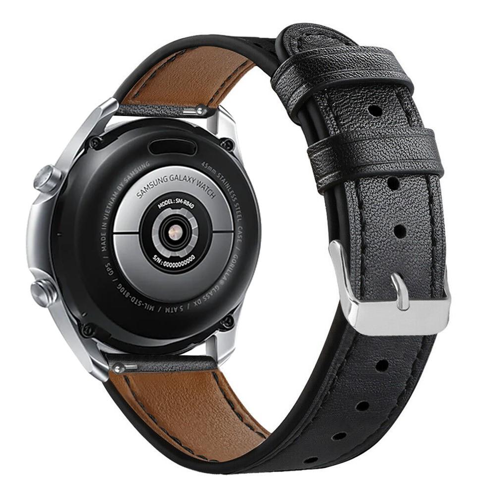 Samsung Galaxy Watch 3 45mm Armbånd i ægte læder, Sort