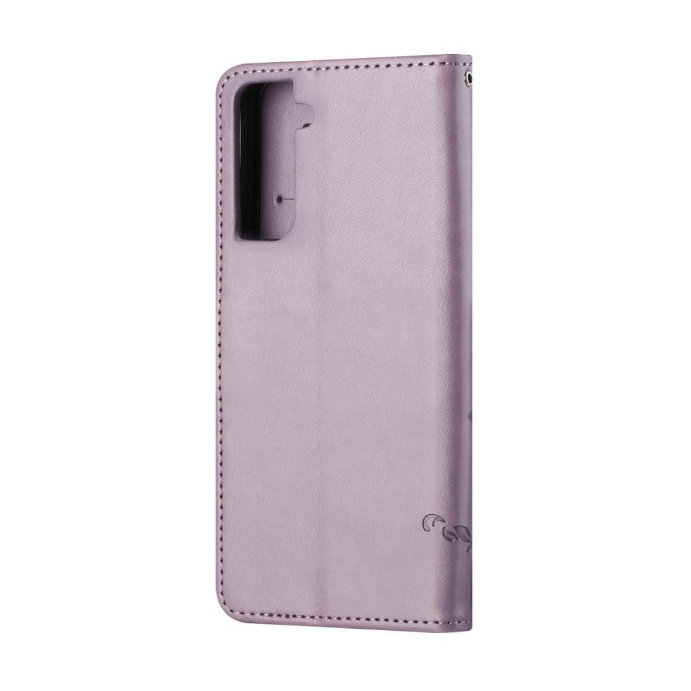 Samsung Galaxy S21 Mobiletui med sommerfugle, Lilla