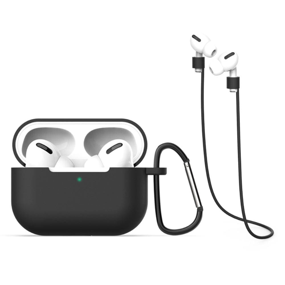 Apple AirPods Pro Silikonecover med høretelefonsnor og karabinhage, Sort