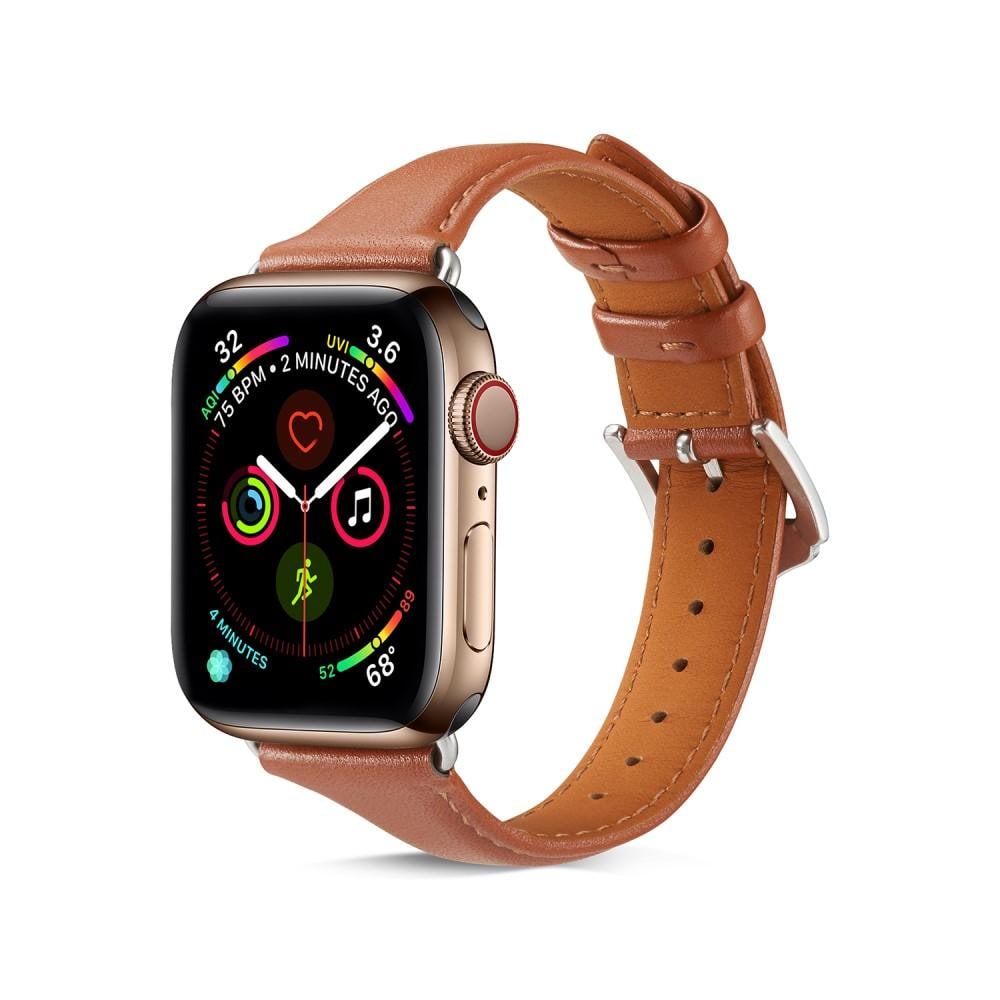 Apple Watch Series 11 42mm Smalt armbånd i ægte læder, Cognac