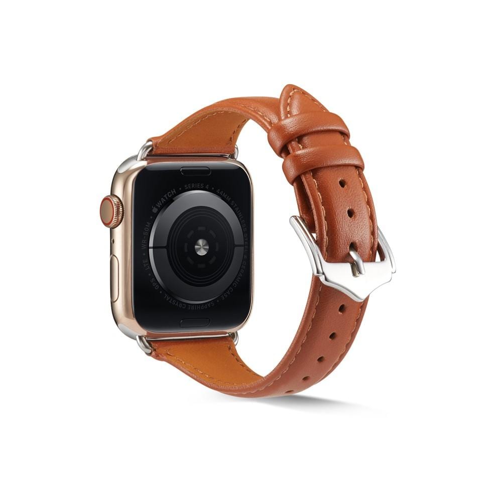 Apple Watch Series 11 42mm Smalt armbånd i ægte læder, Cognac