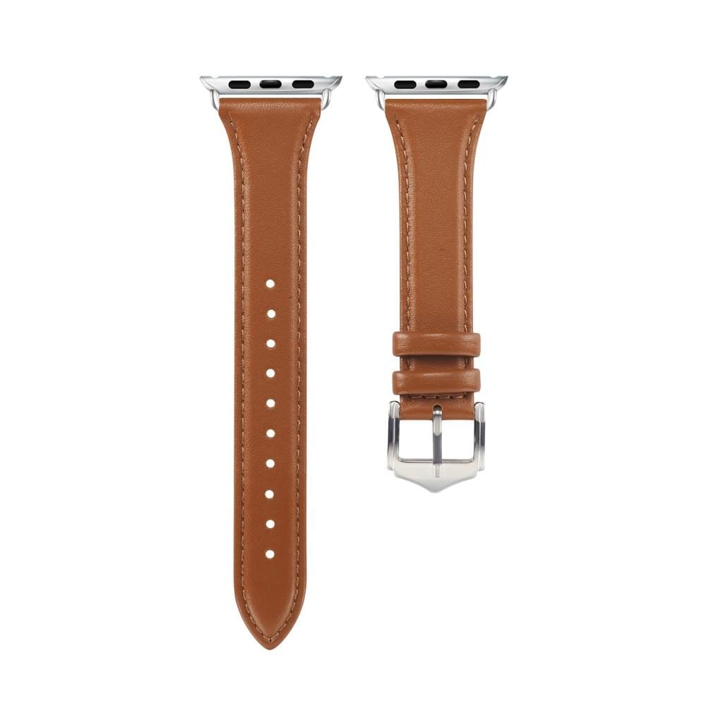Apple Watch Series 11 42mm Smalt armbånd i ægte læder, Cognac
