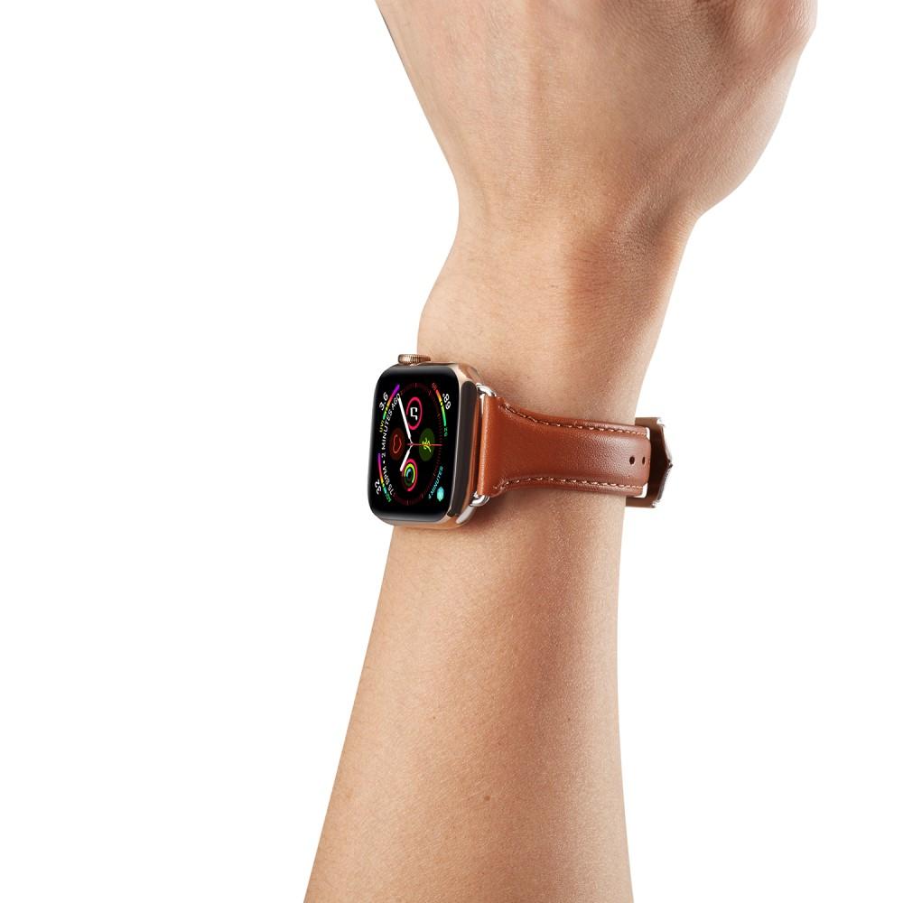 Apple Watch Series 11 42mm Smalt armbånd i ægte læder, Cognac