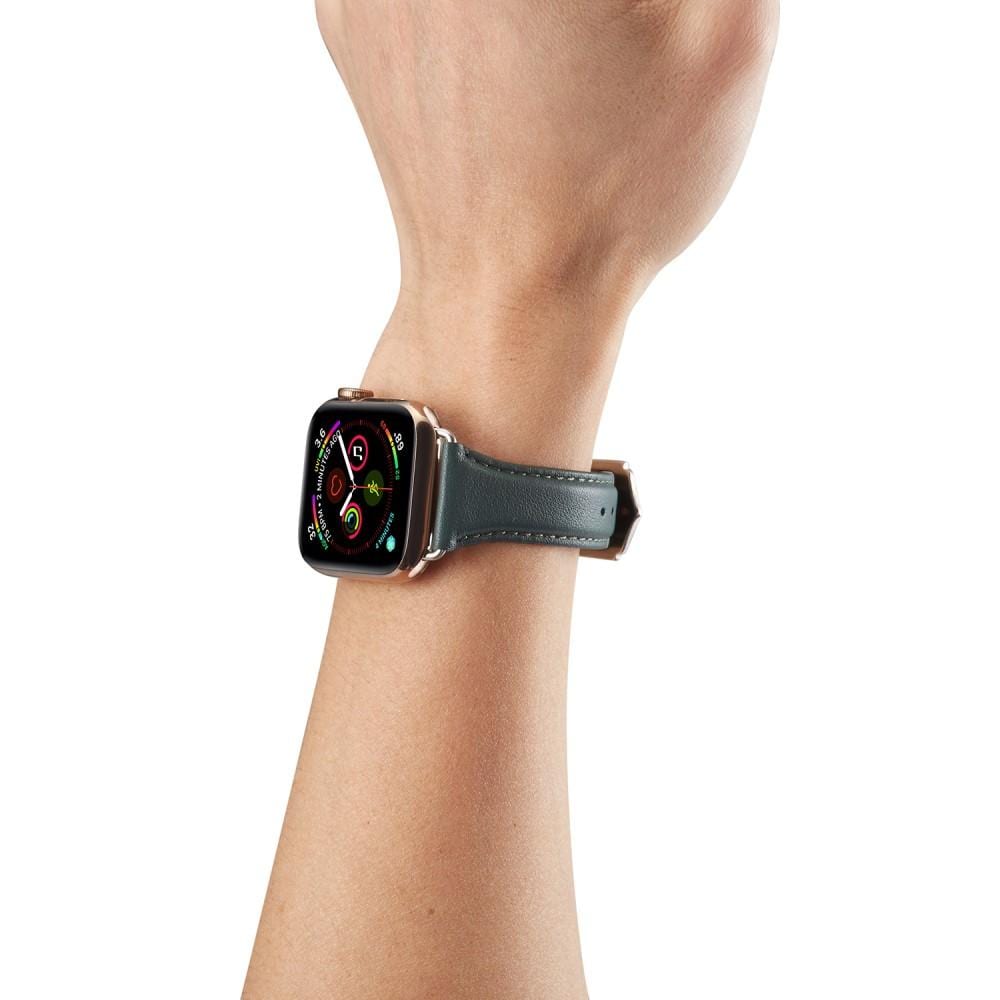Apple Watch Series 11 42mm Smalt armbånd i ægte læder, Grøn