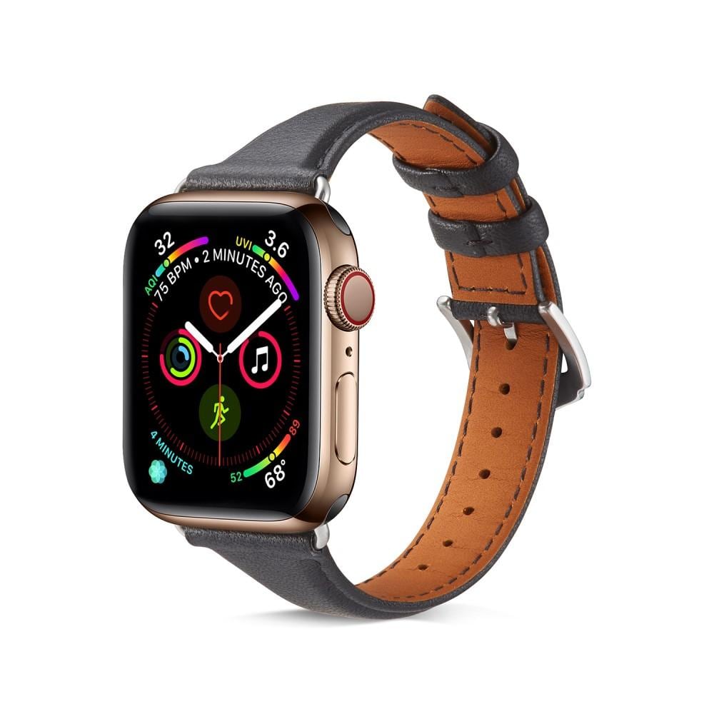 Apple Watch Series 11 42mm Smalt armbånd i ægte læder, Sort