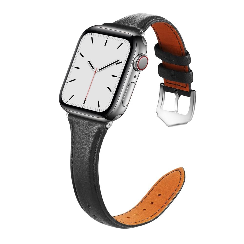 Apple Watch Series 11 42mm Smalt armbånd i ægte læder, Sort