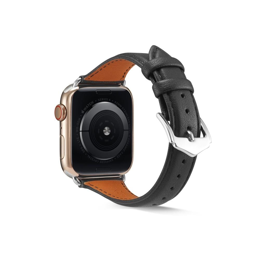 Apple Watch Series 11 42mm Smalt armbånd i ægte læder, Sort