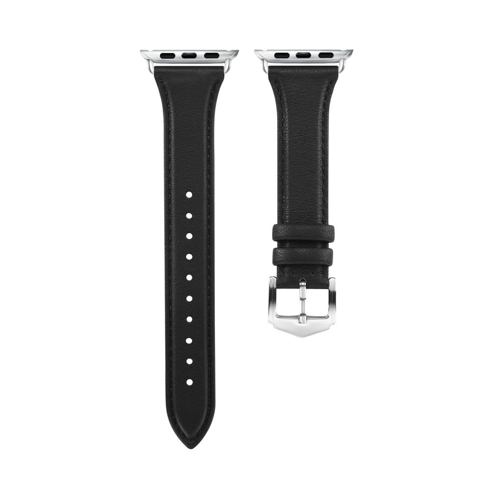 Apple Watch Series 11 42mm Smalt armbånd i ægte læder, Sort