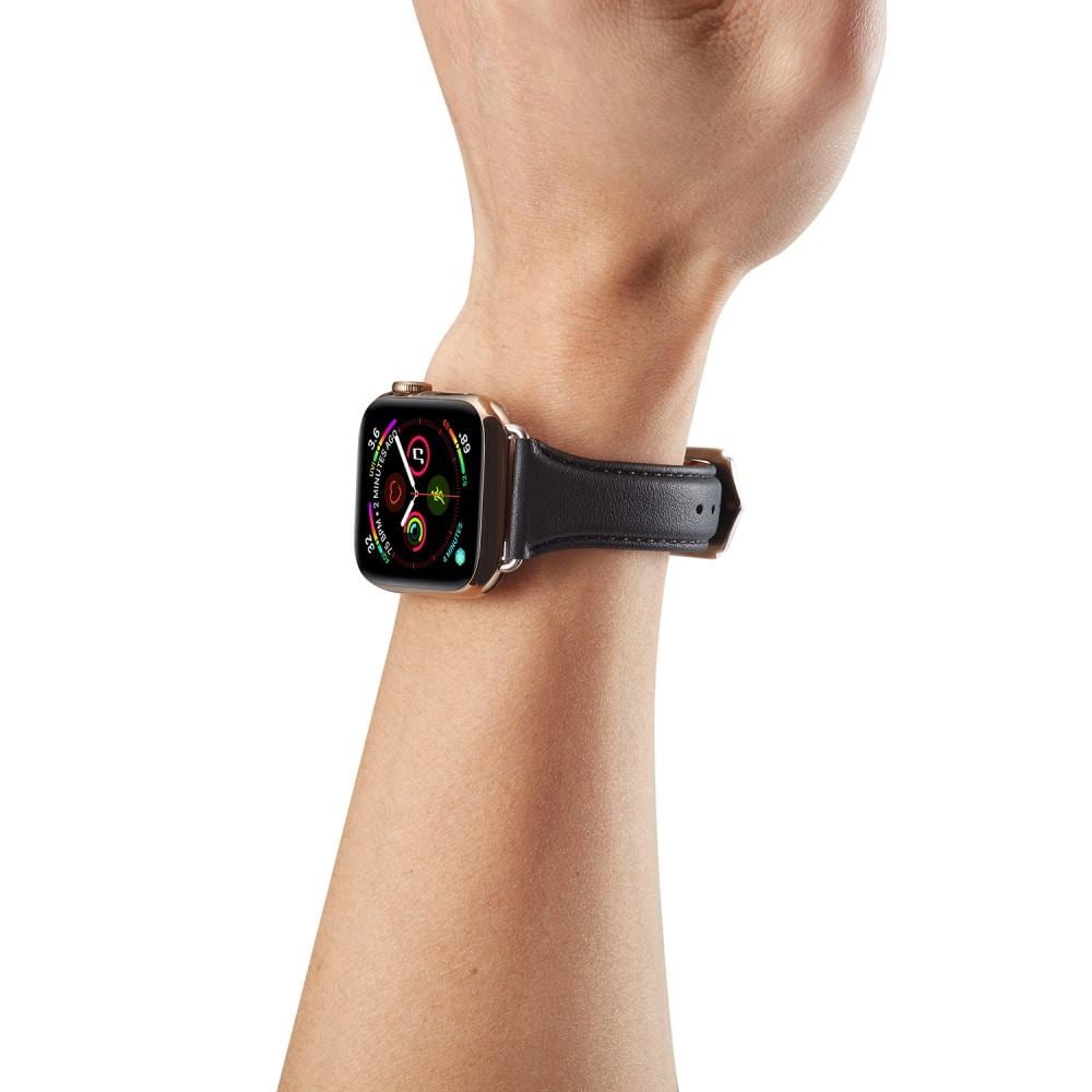 Apple Watch Series 11 42mm Smalt armbånd i ægte læder, Sort