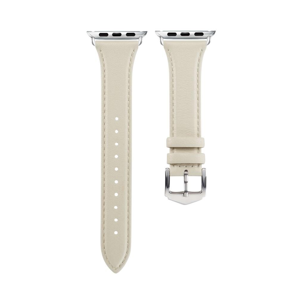 Apple Watch Series 11 42mm Smalt armbånd i ægte læder, Beige