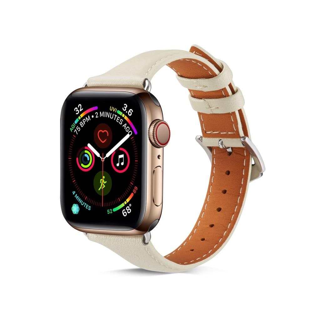 Apple Watch Series 11 42mm Smalt armbånd i ægte læder, Beige