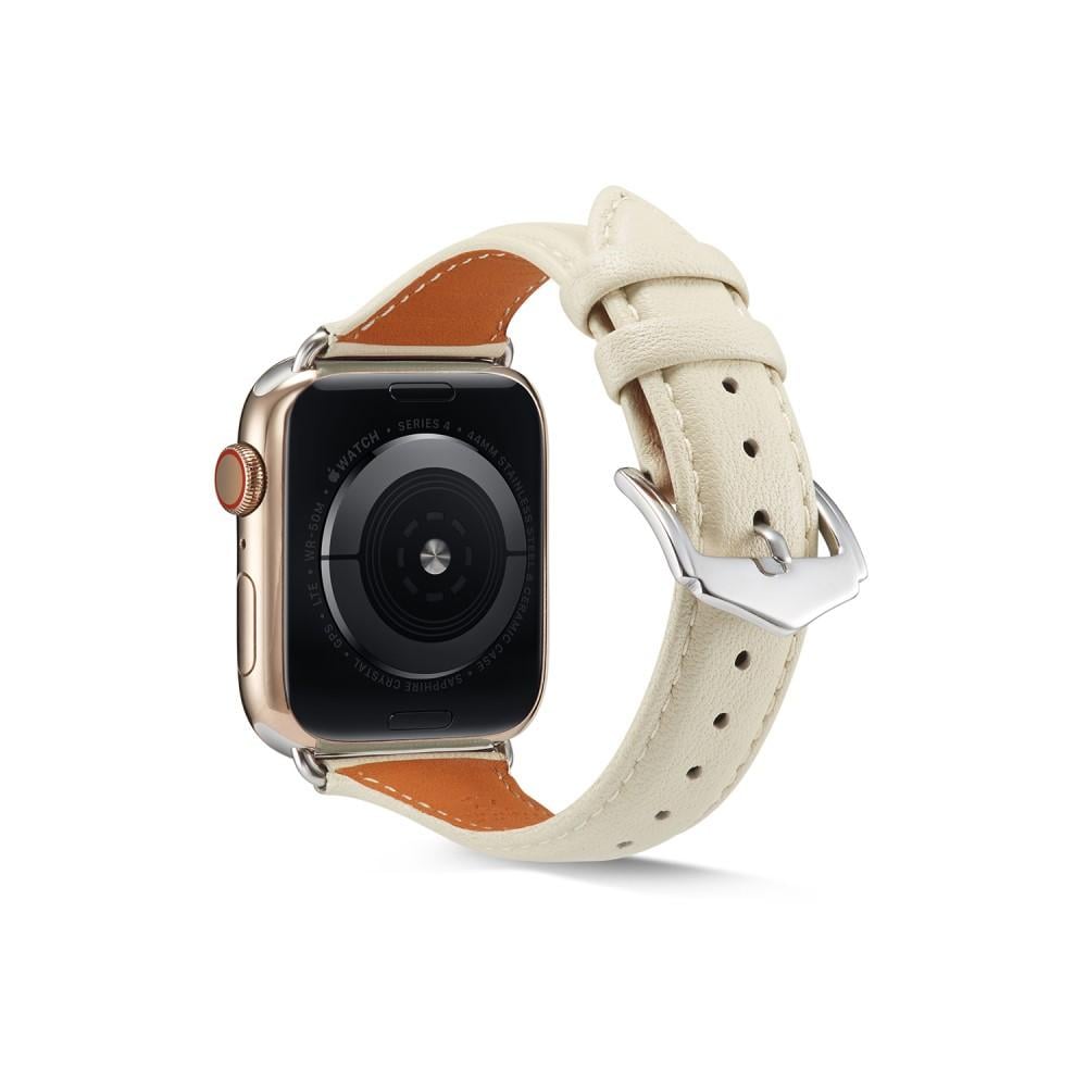 Apple Watch Series 11 42mm Smalt armbånd i ægte læder, Beige