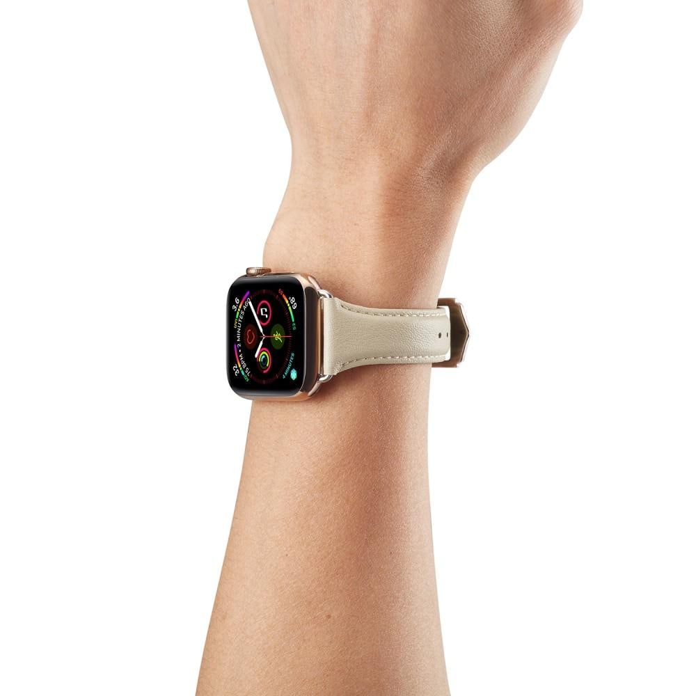 Apple Watch Series 11 42mm Smalt armbånd i ægte læder, Beige