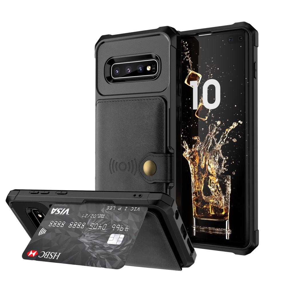 Samsung Galaxy S10 Plus Stødsikkert mobilcover med pung, Sort