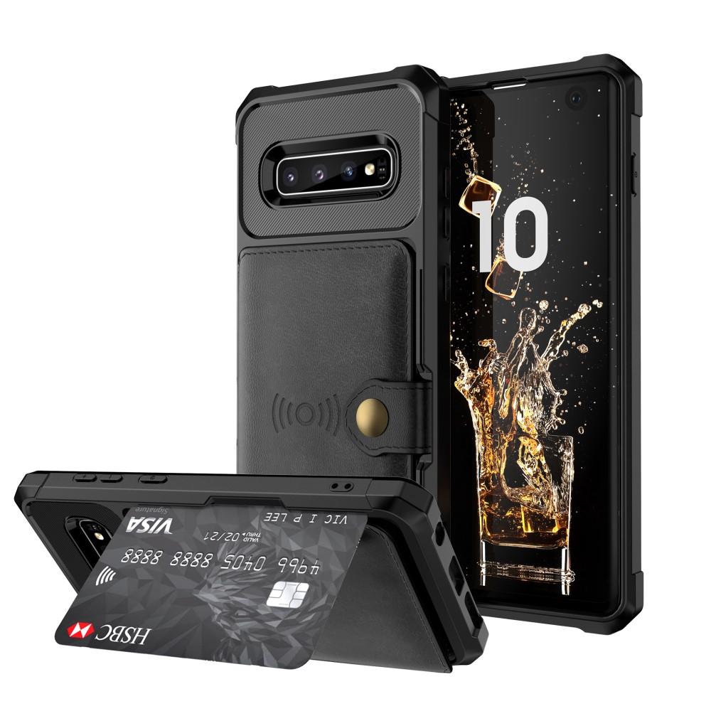 Samsung Galaxy S10 Stødsikkert mobilcover med pung, Sort