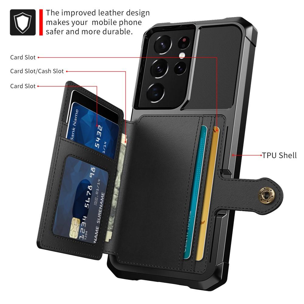 Samsung Galaxy S21 Ultra Stødsikkert mobilcover med pung, Sort