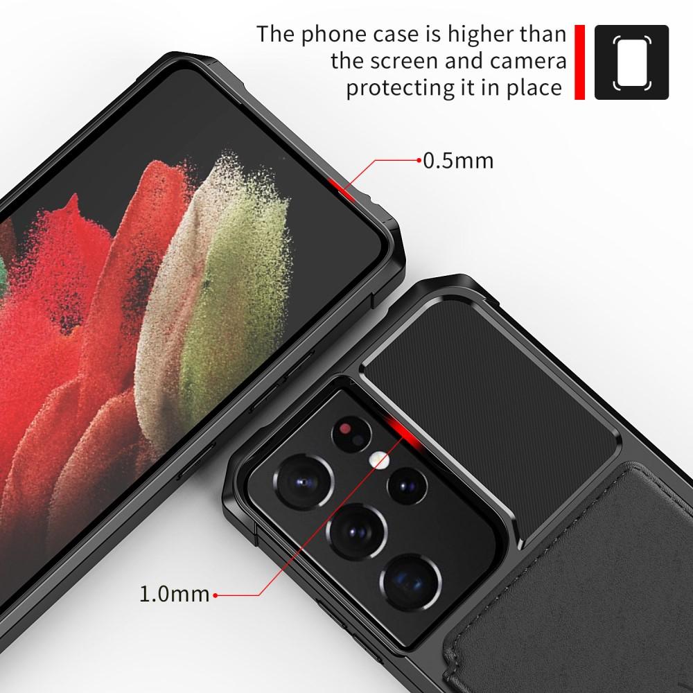Samsung Galaxy S21 Ultra Stødsikkert mobilcover med pung, Sort