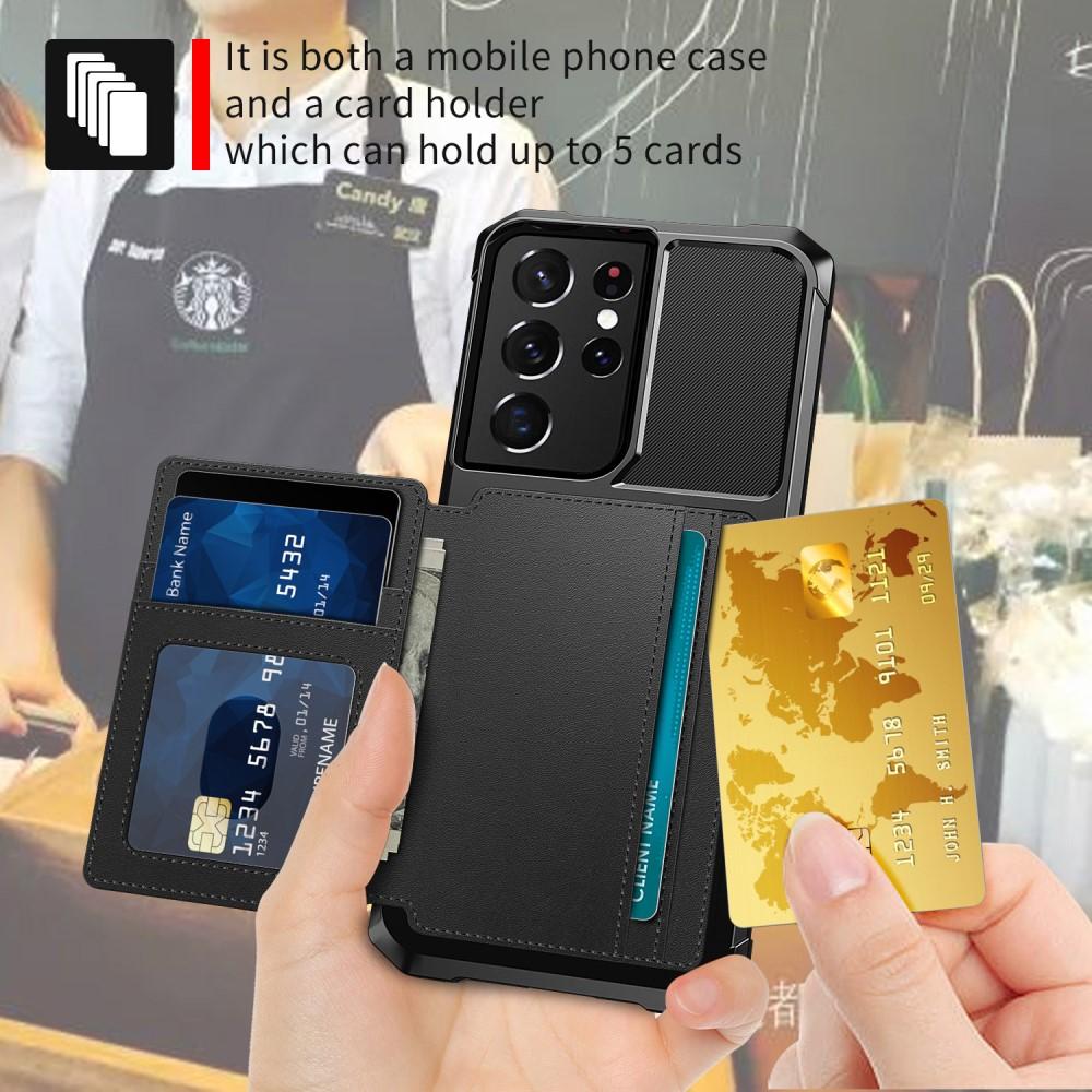 Samsung Galaxy S21 Ultra Stødsikkert mobilcover med pung, Sort