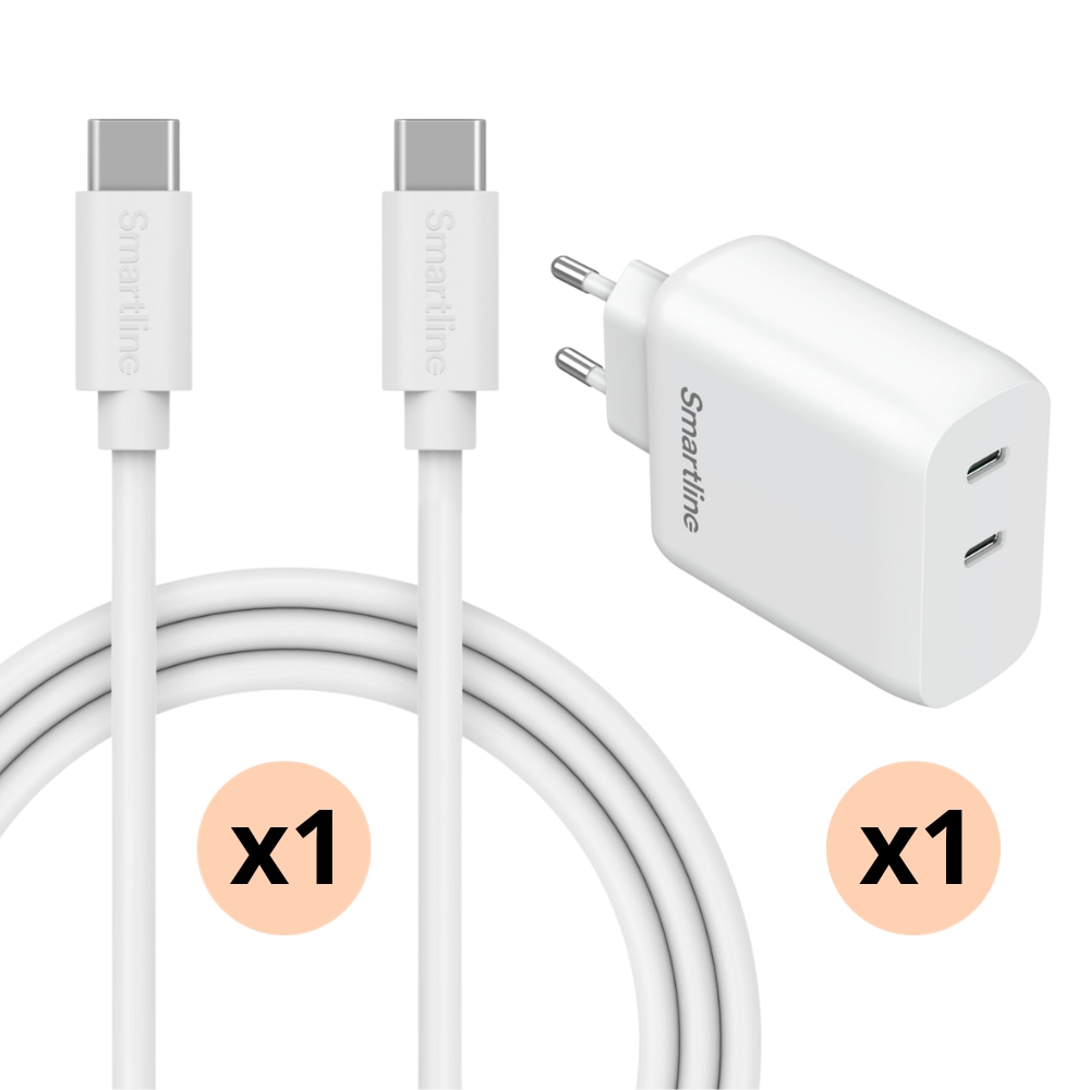 Xiaomi 15 Hurtiglader med 2 m USB-C-kabel & 2 porte 35W, Hvid
