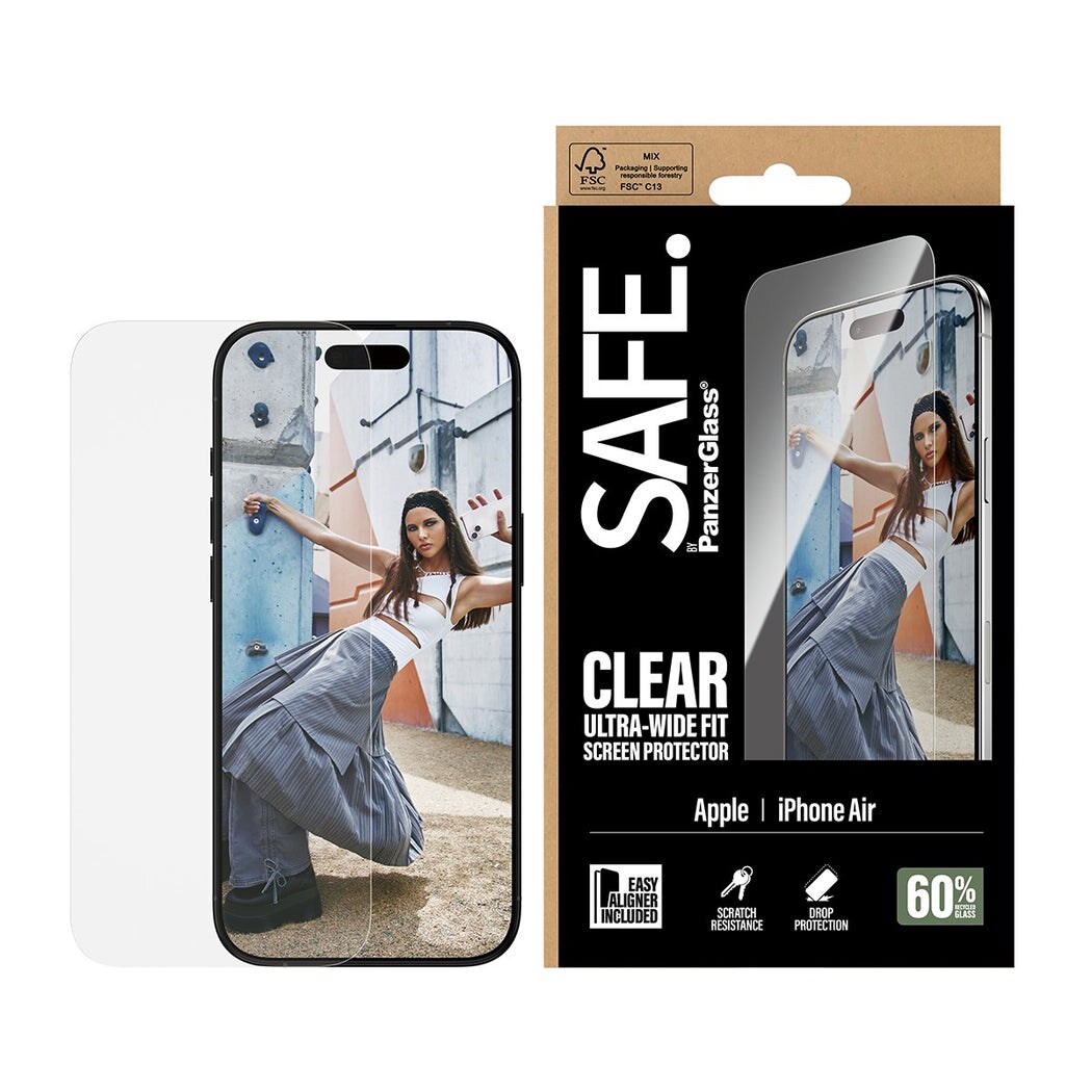 iPhone Air Skærmbeskytter i glas med installationsramme - Ultra Wide Fit